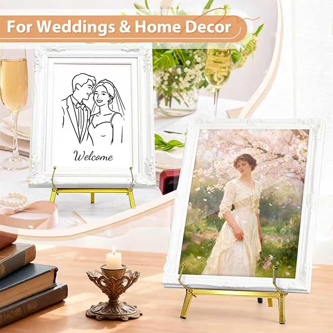 BeeCoAoo 16.5" Metal Easel Stand for Sign – Elegant Table Top Easel for Display, Heavy Duty Tabletop Picture Easel Stand for Wedding Sign, Picture Frame, and Art (Gold)