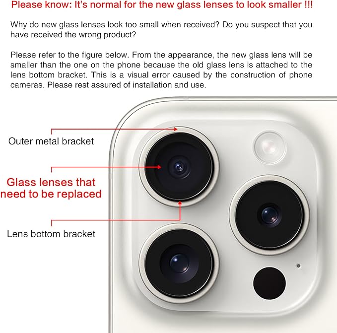ASDAWN Back Rear Camera Lens Glass Replacement for iPhone 15 Pro 6.1 Inches with Pre-Installed Adhesive, ASDAWN Back Camera Lens Glass kit with Installation Manual + Repair Tool Set