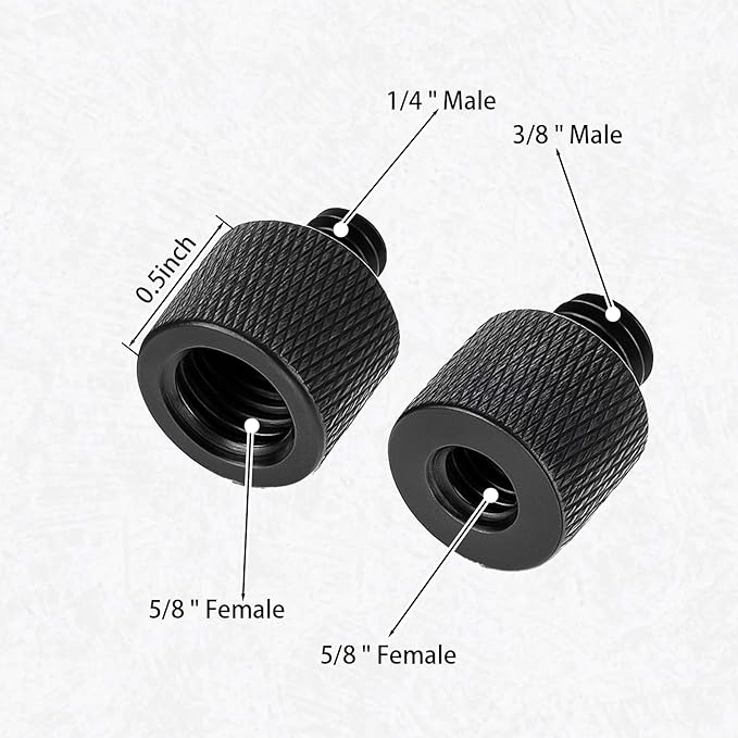 2pcs Mic Stand Adapter 5/8 to 3/8 and 5/8 to 1/4 Mic Thread Screw Adapter 1/4 Male to 5/8 Female and 3/8 Male to 5/8 Female-Screw Adapter for Microphone Mounts and Stands Mic Boom Arm (Black)
