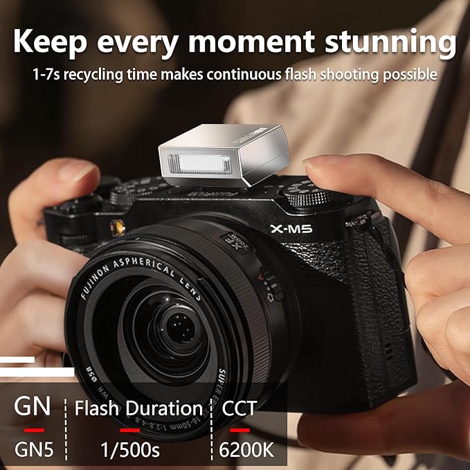 New Aluminum F1s Mini Camera Flash for Ricoh GR3/GR3X/Fuji/Sony ZV1/Nikon/Canon/Olympus/Digital Film Cameras,Portable Hot Shoe Speedlite for DSLR Camera(Silver)