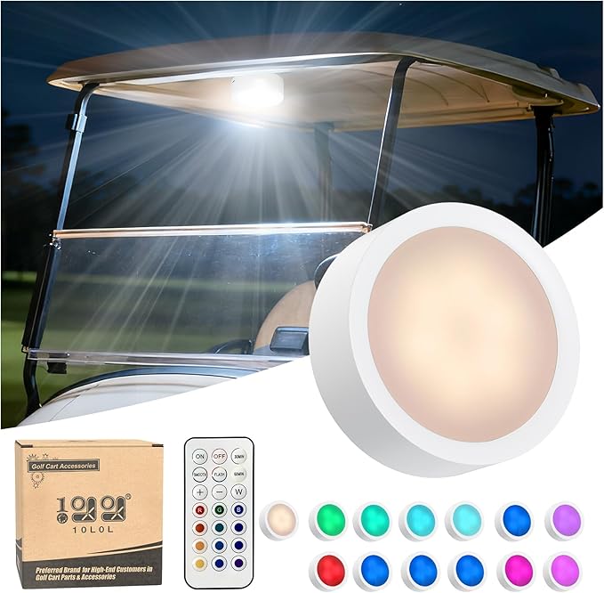 10L0L Universal Golf Cart Dome Light for EZGO Club Car Yamaha UTV, Wireless Lighting USB Rechargeable L E D Touch Car Dome Light Can Stick Anywhere, Great Golf Gifts (White) (1, RGB White)