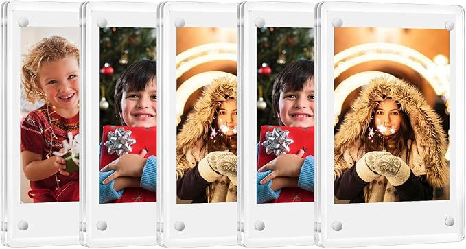 JUOIFIP 5 Pack Acrylic Polaroid Refrigerator Magnet Picture Frames, Clear Mini Frames for Instant Photos, 2.36 x 3.54 Inch Magnetic Instax Frame for Refrigerator Display