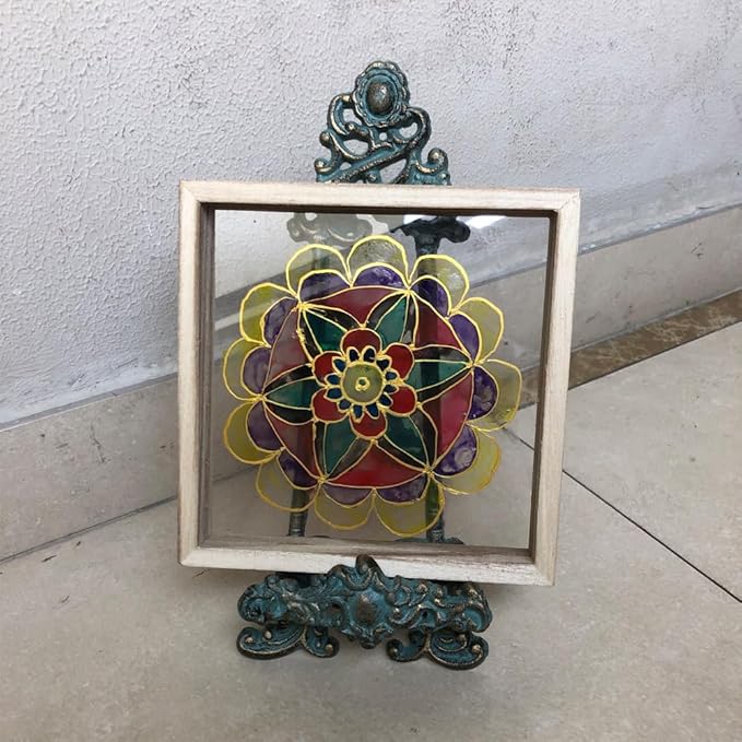 Decorative Metal Easel Stand, Vintage Turquoise Cast Iron, Ornate Scroll Design, 13.4x5.5 Inches, Display Holder for Art, Photo, Book,Tablet and More