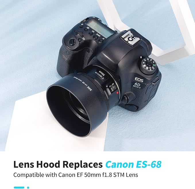50mm Dedicated Reversible Lens Hood Shade Fit for Canon EF 50mm f/1.8 STM Lens Replaces Canon ES-68 Hood -Black