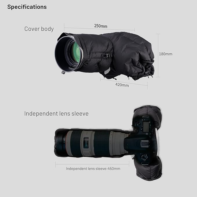 PGYTECH Camera Cold-Proof Warm Cover for DSLR Cameras with 150mm-450mm Lens, Winter Cover Protector, Adjustable Snowproof and Waterproof Camera Lens Sleeve