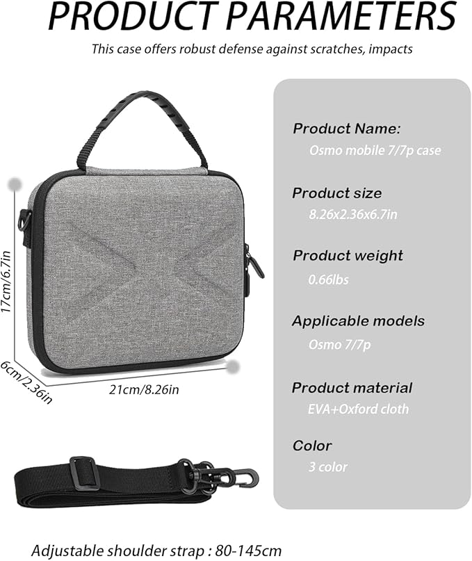 Hard Case for Osmo Mobile 7P / 7, Portable Storage for OM 7P/7, Shoulder Bag for DJI OM 7 /7P Smartphone Gimbal Stabilizer Accessories Case, Gray