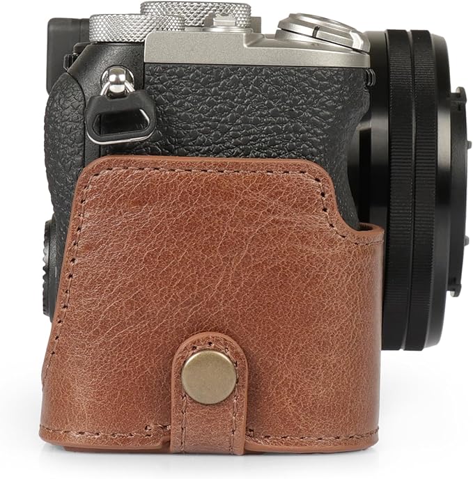 MegaGear Genuine Leather Half Camera Case for Sony Alpha a7C Mark II - Stylish and Protective - Brown