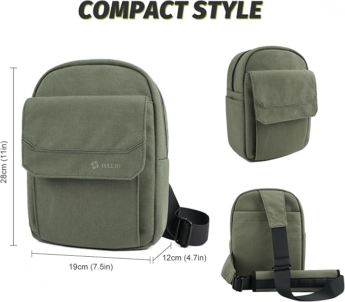 TULLIO Small Camera Bag Crossbody Nylon Sling Bag Purse Waterproof Dslr Bag Compatible with Nikon Sony for Men and Women Ash green