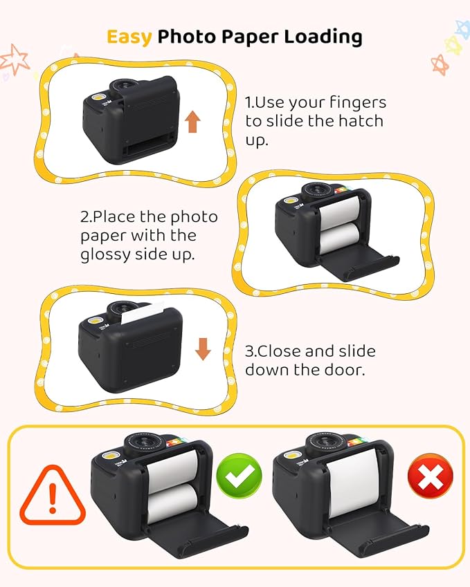 Kids Color Instant Print Camera – Kids Camera with 5 Color Photo Paper, 48MP & 1080P Video, 21 Fun Frames, 32G Card, Christmas/Birthday Gifts for Girls and Boys Ages 3 4 5 6 7 8 9 10 11 12 - Black