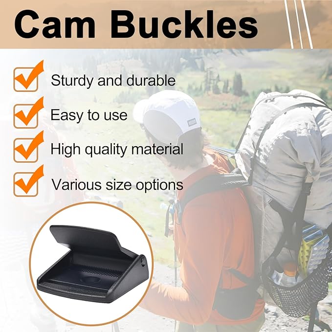 CooBigo 5pcs Webbing Cam Buckles Plastic Black Toggle Clip Backpack Straps