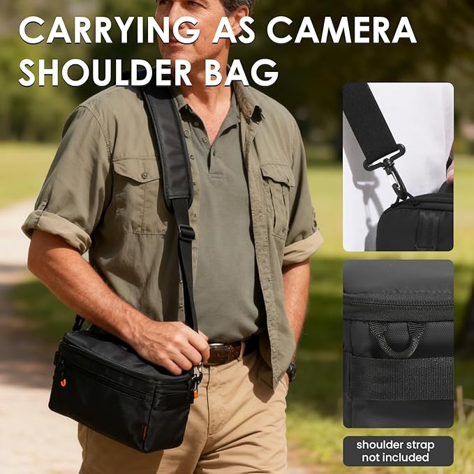 TARION Padded Camera Insert Bag - Protective Framed DSLR Inner Case Organizer - Fits 1 Camera and 2 Lenses - Removable Lid Compatible for DSLR SLR Mirrorless Cameras ShellCore XS