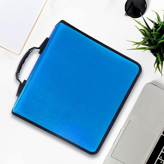 Siveit CD/DVD Case Binder, 400 Capacity CD/DVD Disc Case Booklet Album Box (Black Binder, Blue)