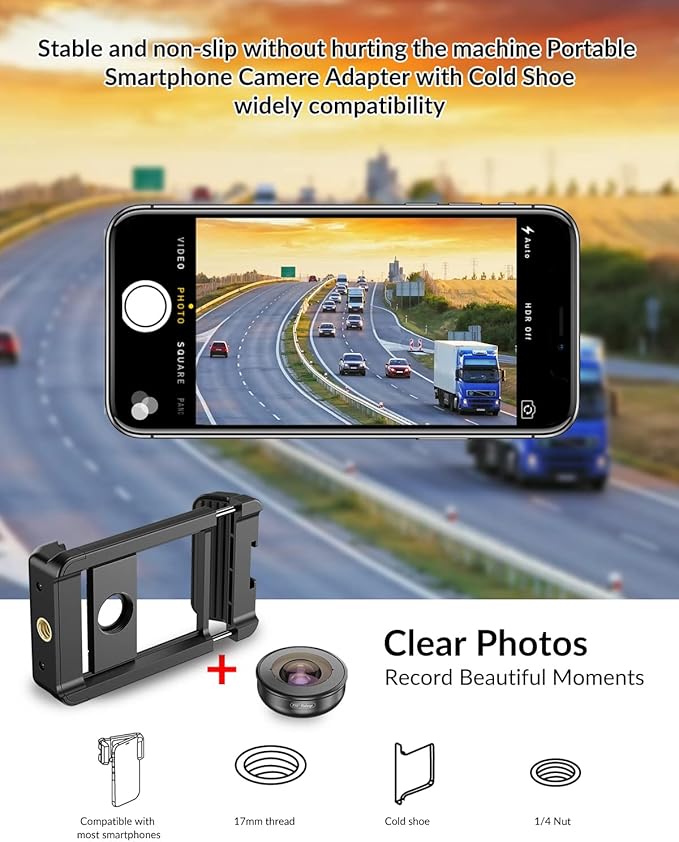 17 mm Thread Lens Adapter, Telephoto Lens Phone Mount Sturdy and Wear-Resistant, Lens Holder Suitable for All Lens&Telephoto Lens with 17mm Thread, Works with Almost All Smartphones