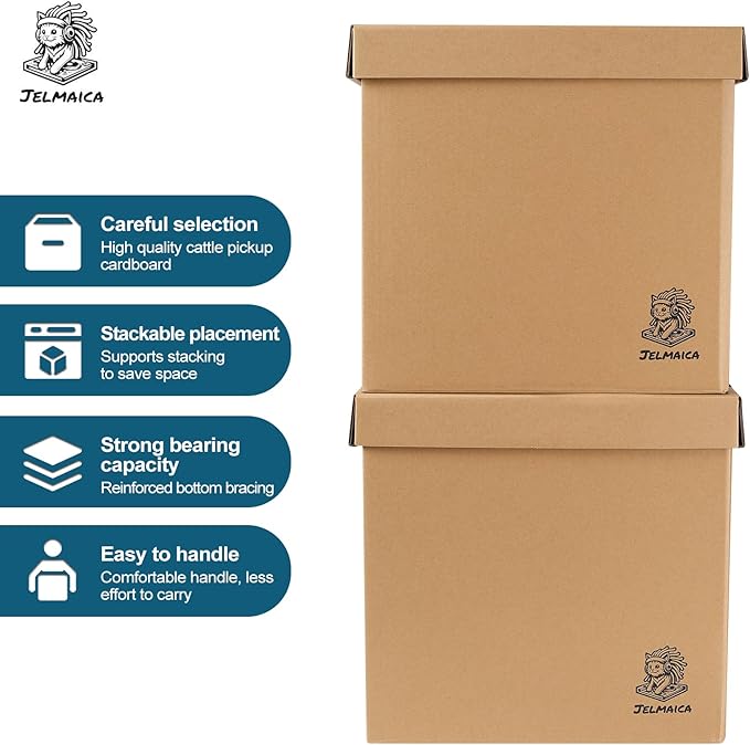 Jelmaica 12" Vinyl Record Storage and Moving Box - Sturdy Cardboard with Removable Lid - Holds up to 60 Records or Laser Discs - Set of 8 Boxes (8) (8)”