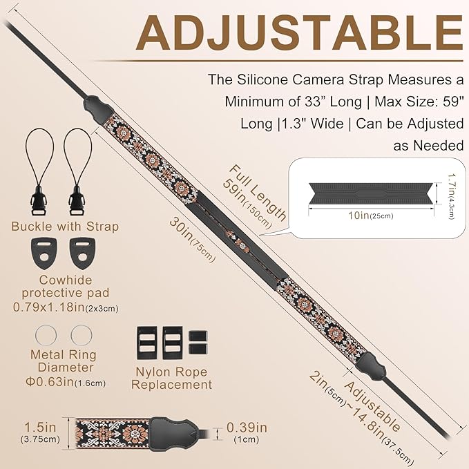 Neck Strap Silicone Camera Straps - Padded Camera Strap, 1.5" Wide Adjustable Nylon Shoulder Strap - Compatible with Canon, Nikon, Sony, and More DSLR and Mirrorless Cameras (Yellow Flower)