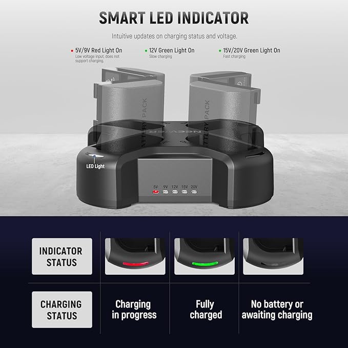 NEEWER LP-E6/LP-E6N/LP-E6NH/LP-E6P Four Channel Battery Charger with PD 45W Fast Charging, USB C Cable, Quad USB Charger Compatible with Canon EOS R5 Mark II 6D Mark II 5D Mark III 5D Mark IV, NW-P4