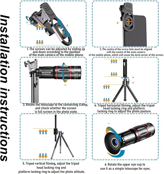 Yunir Phone Camera Lens Kit, 28X Telephoto Zoom Lens, Wide Angle, Macro, Fisheye Lens with Tripod & Clip for Most Smartphones