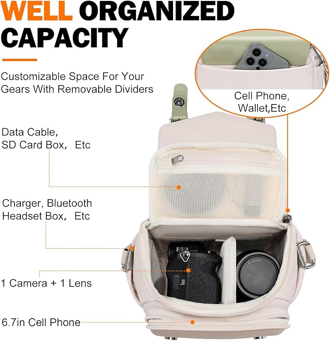 Cwatcun Camera Messenger Bag, Waterproof Flap Camera Crossbody Shoulder Case with Tripod Holder, Travel Photography Bag for Canon, Nikon, Sony, Fuji DSLR/SLR/Mirrorless Camera, Lens （Light Green）, S