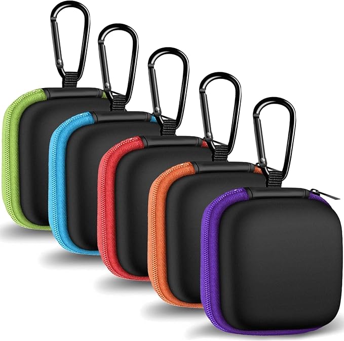 MOLOVA Earbud Case Portable EVA Carrying Case Storage Bag Cell Phone Accessories Organizer with Carabiner for Wired/Wireless Headphones, SD Memory Card, Camera Chips(Square, 5 Pack)