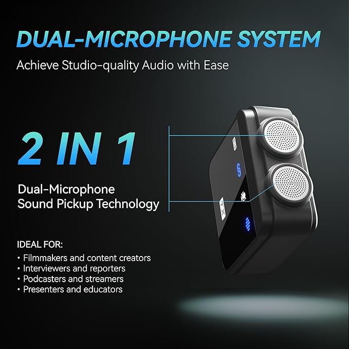 Wireless Lavalier Microphone for iPhone/iPad with Lightning Mini Lapel Mic Wireless, 48KHz/24Bit, 150ft Range, Noise Cancellation, 70H Battery for Video Recording and Streaming