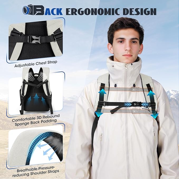 Camera Backpack Camera Bag for Photographers DSLR SLR Mirrorless Camera Cases with Waterproof Rain Cover & Laptop Compartment Fits 14 Inch Laptop,Anti Theft Travel photography backpack,Beige