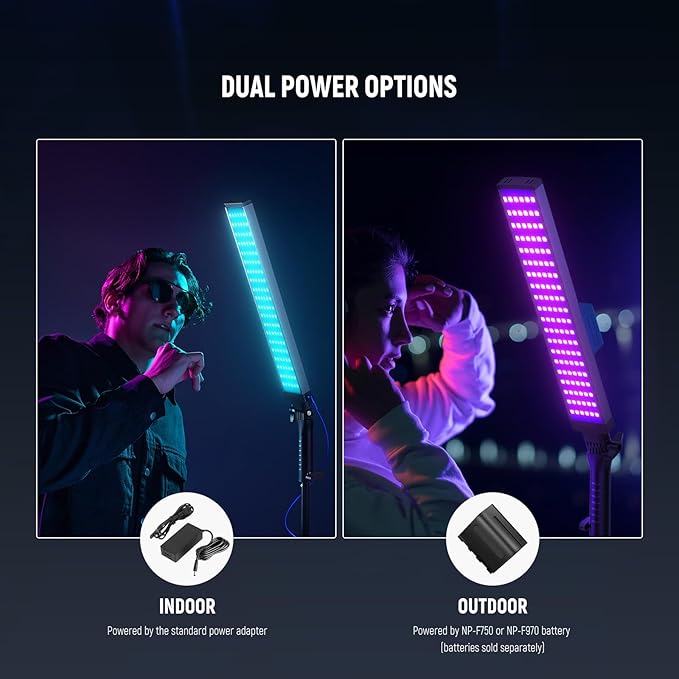NEEWER Photography RGB Light Stick Kit, 2 Pack LED Video Tube Lights w/Stands, Diffusers, 3250Lux Dimmable Light Wand 2500-10000K CRI95+/TLCI97+ APP/2.4G/Panel Control for Live/Videos/Vlog, BH20C