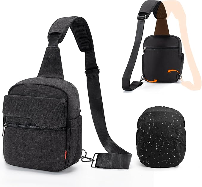 Cwatcun Camera Sling Bag Compact Small Camera Case, Waterproof Canvas Crossbody Camera Bag with Rain Cover, Travel Photography Bag for Canon, Nikon, Sony, Fuji DSLR/SLR/Mirrorless Cameras, Lens