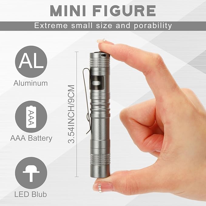 Hortsun 20 Pcs Mini Pen Light Flashlights Christmas Gifts for Men Pocket Flashlights Pen with Clip Small LED Handheld Slim Torches Without Battery(3.54 Inch,Silver Gray)