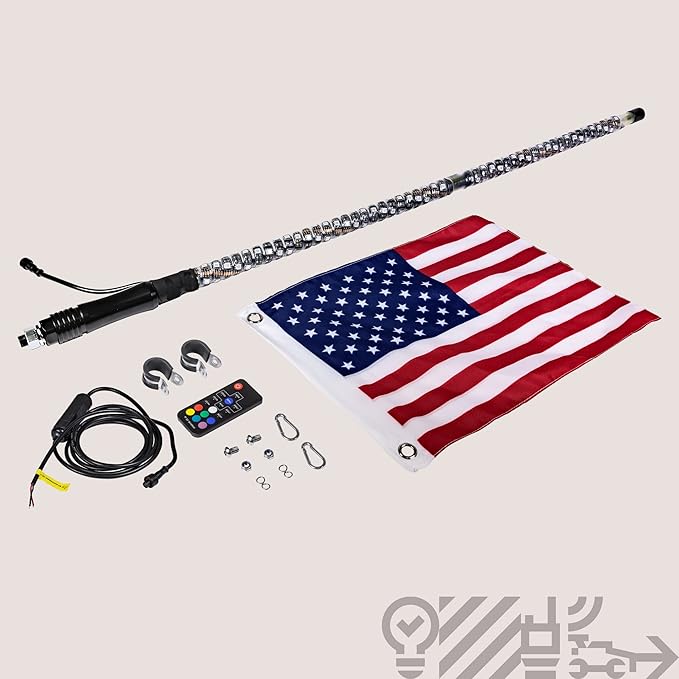 True Mods 5ft Spiral RGB LED Whip Light for UTV ATV [RF Wireless Remote] USA Flag Waterproof LED Lighted Whip CB Antenna Pole Stick for RZR Can-Am Polaris SxS 4x4 Quad Dune Buggy 4 Wheeler Accessories