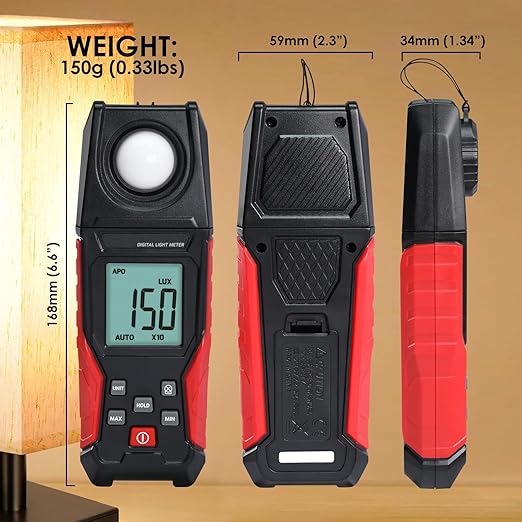 Light Meter Digital Illuminance Lux Meter 0.1~200,000 LUX (0.01~20000FC) with Backlight Luxmeter, Lighting Intensity Brightness Measurement for Indoor Outdoor Plants Film Photography Lumen Meter