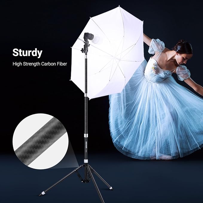 NEEWER Carbon Fiber Tripod Stand w Reversible Legs, 35"-102" Portable Lightweight Photography Light Stand for Strobe Softbox Ring Light Action Cam DSLR Streaming Recording, 6.6lb/3kg Max Load, ST260C