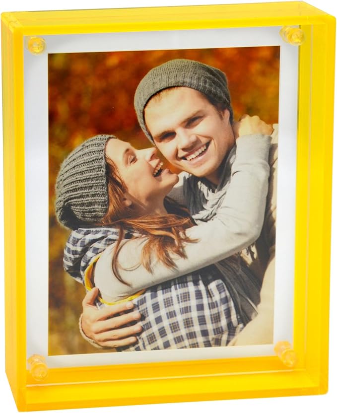 Gelite Acrylic 8X10 Picture Frame to Display 8x10 6x8 5x7 Pictures Mat-free Neon Floating Photo Frame for Wall and Tabletop, Neon Yellow
