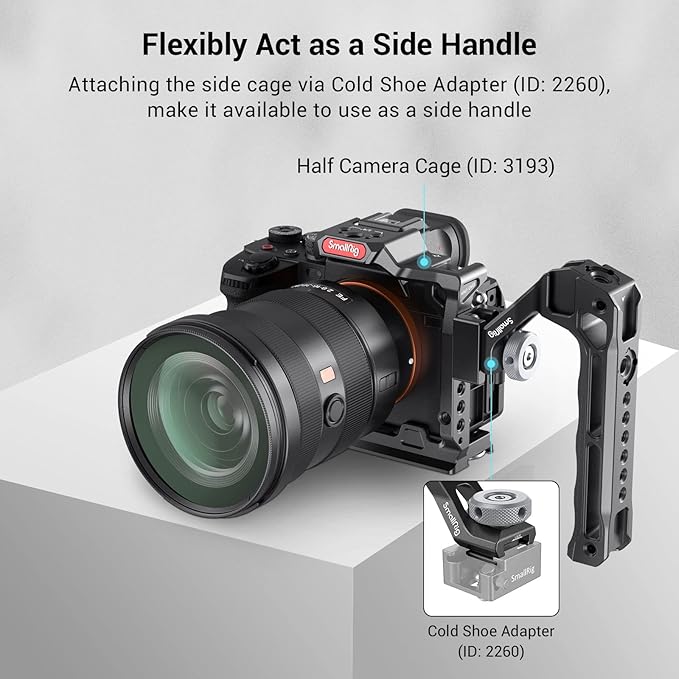 SmallRig Lightweight Top Handle, Grip for DSLR Camera Cage, Universal Handle with 5 Cold Shoe Adapters and Cold Shoe Base (Lite) - 3764