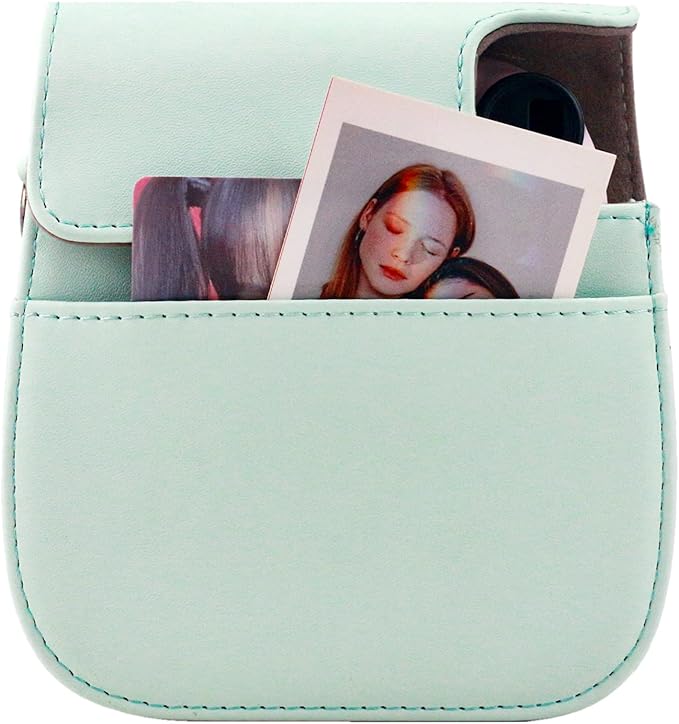 Frankmate Protective Case Compatible with Fujifilm Instax Mini 12 11 9 8 Instant Film Camera with Pocket and Adjustable Strap (Light Green)