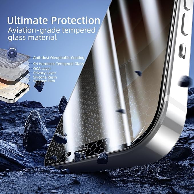 ruwa Privacy Screen Protector for iPhone 12 Pro Max [6.7 Inch][2-Pack] Anti-peep Tempered Glass Film with Easy Installation Alignment Frame, 9H Hardness, Scratch Resistant, Case Friendly