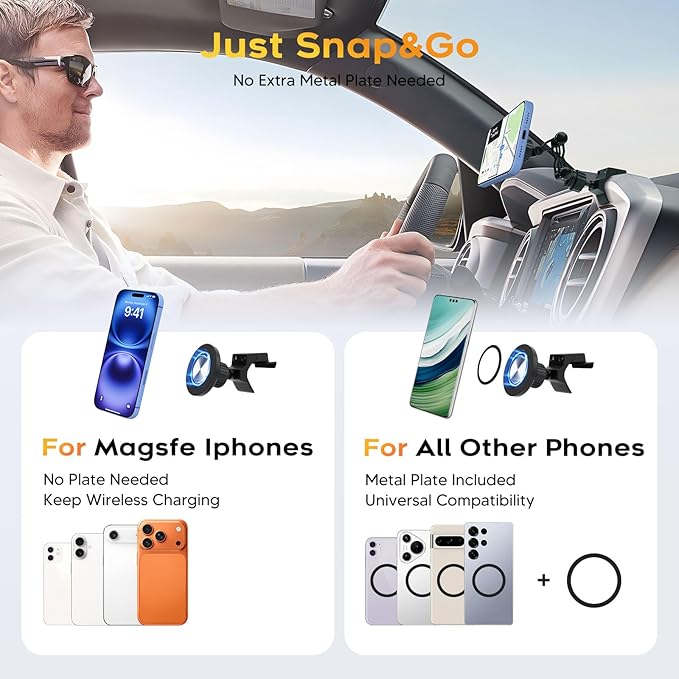 Magnetic Phone Mount for Toyota Tacoma 3rd Gen 2016-2023, 360 Rotatable and Adjustable, Direct Fit in Dashboard, Phone Holder N52 Magnet Cradle for Toyota Tacoma Accessories