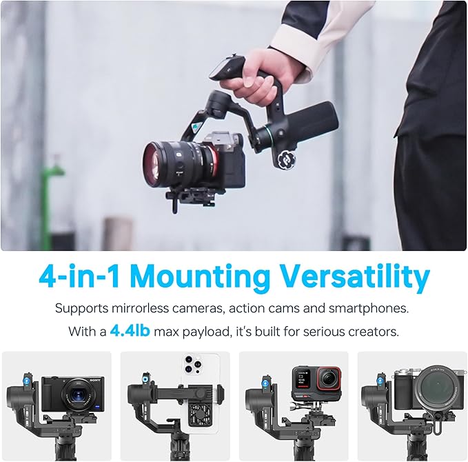 FeiyuTech SCORP Mini 3 Pro All-in-One 3-Axis Gimbal Stabilizer for Camera, Smartphone & Action Cam | Built-in AI Tracking Sensor, Detachable Remote Handle, Vertical Shooting Compatible