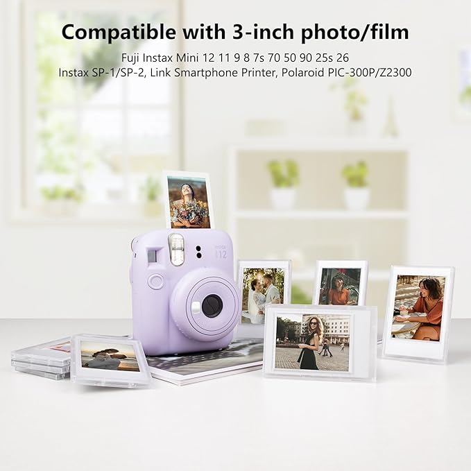 HIYQIN 2x3 Frosted Clear Photo Frames - 8 Pack Small Photo Frames for 3” Fujifilm Instax Mini Film - for Instax Mini 12 11 9 8 7s 90 99 40 EVO Tabletop Frame, 2x3 Photo Dispaly - Frosted Clear