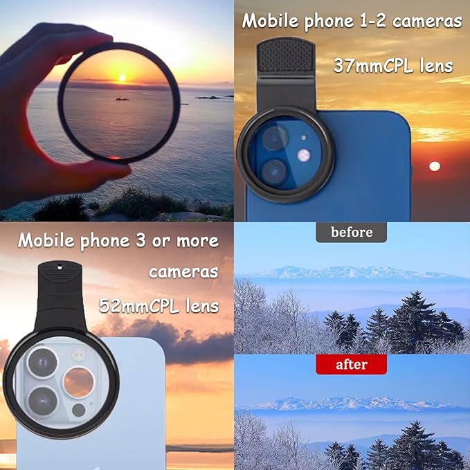 37mm CPL Polarized Phone Lens, Universal Phone Camera Polarizer Filter Clip On CPL Phone Polarizer Lens, Polarized Lens for Phone Compatible with Most Mobilephone Models