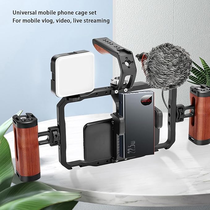 Smartphone Video Rig, Aluminum Alloy Filmmaking Vlogging Case, Dual Handles Phone Video Stabilizer Grip Tripod Mount for Videomaker Film Maker Video grapher