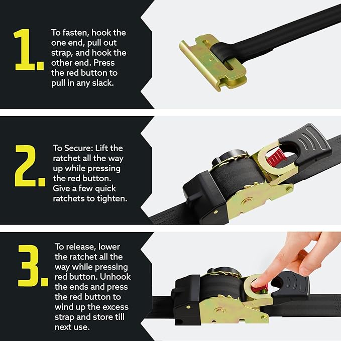 DC Cargo Mall E Track Retractable Ratchet Tie Down Straps Heavy Duty 1,500 lb Break Strength - Trailer E Track Accessories for Secure, Safe Transport 1" x 6' (2 Pack)