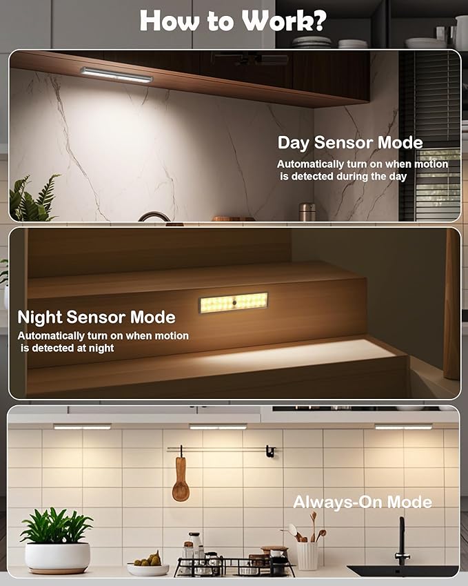 SZOKLED 58-LED Motion Sensor Under Cabinet Lights Wireless, RGB Closet Light Night Lights Remote, 1100mAh Rechargeable Under Cabinet Lighting Counter Lights for Indoor Kitchen, Stair (6 Packs)