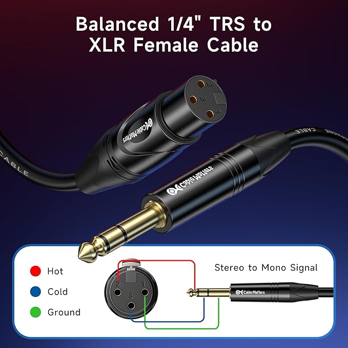 Cable Matters 6.35mm (1/4 Inch) TRS to XLR Cable - 10ft, Male to Female, XLR to 1/4 Cable