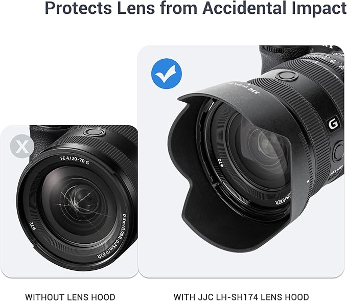 JJC ALC-SH174 Bayonet Reversible Lens Hood Shade for Sony FE 20-70mm F4 G SEL2070G Lens, Replaces Sony ALC-SH174 Lens Hood, Allows to Attach 72mm Filter & Lens Cap, No Vignetting