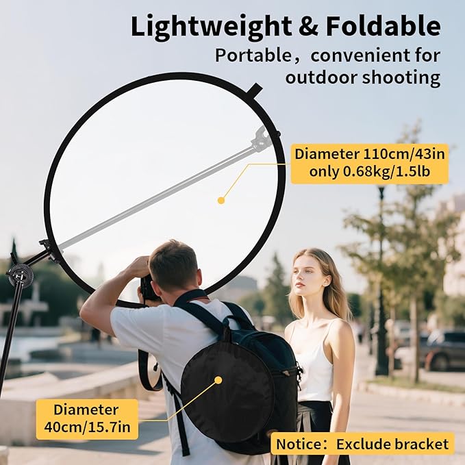 24/32/43/52in Photography Reflector, 5 in 1 Light Diffuser with Panel&Bag, Light Reflectors for Photography, Ideal for Content Creator Essentials&Photographer in Silver,Gold,White and Black