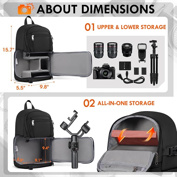 RAINSMORE Camera Bag Small DSLR & Mirrorless Camera Case for Photographers Waterproof Sling Crossbody Camera Bag with Removable Divider & Tripod Holder Fits Canon Rebel/Nikon D3500/Sony A6000 Series