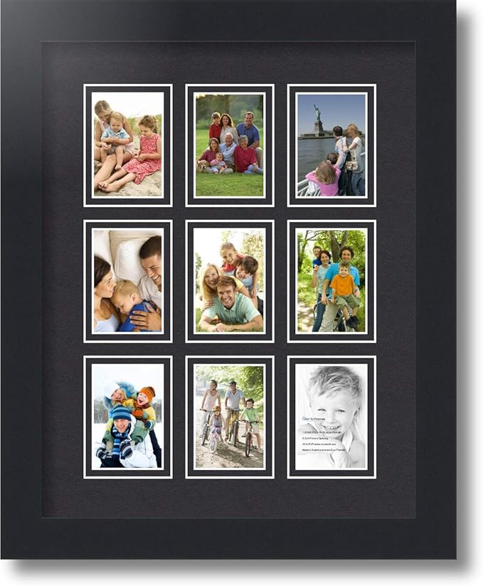 Art to Frames Double-Multimat-78-89/89-FRBW26079 Collage Photo Frame Double Mat with 9-2x3 Openings and Satin Black Frame