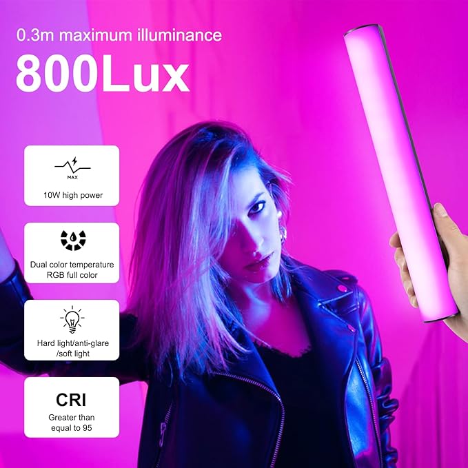 PULUZ Magnetic Handheld Light Wand, Full Color RGB Light Stick, LED Fill Light with 3000mAh Rechargeable Battery, 2500-9000K Dimmable Camera Tube Light for Studio Photography TikTok YouTube Vlog, 30cm