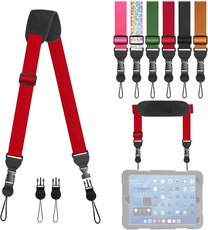 Universal Shoulder Strap, Removable Neoprene Padded Camera Strap, Adjustable Neck Lanyard for iPad, Binocular, Tablet Case, Camera, Luggage Bag (Red Universal Shoulder Strap)