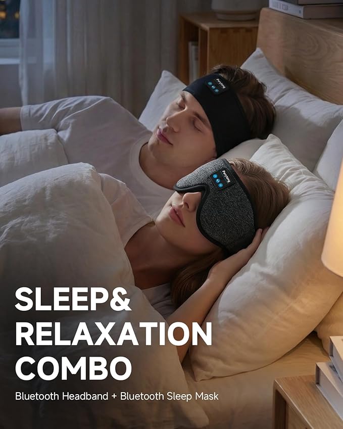 2 Pack Sleep Headphones, Bluetooth Headband with 3D Sleep Mask Bluetooth Ultra-Thin HD Stereo Speaker, Sleeping Headphones for Sports, Workouts, Insomnia, Yoga, Air Travel, Meditation, Christmas